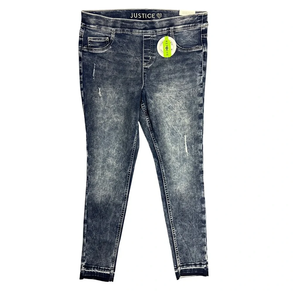 Justice Denim Leggings Girls 16 Plus Blue New Acid Wash Stretch Jeggings Pull On